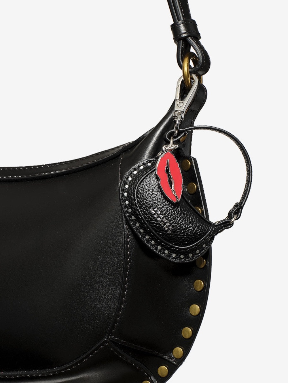 Isabel Marant NWOT Nano Oskan Moon Bag Charm Black Leather Studded Keychain - Picture 9 of 9